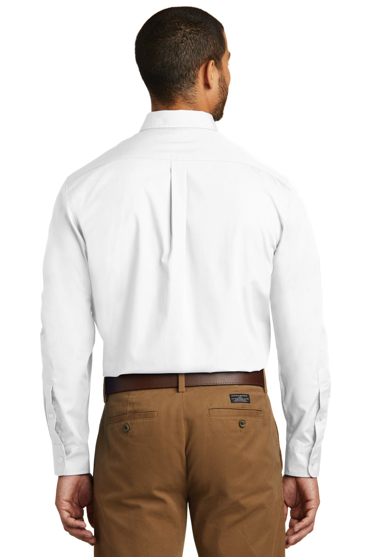 White Port Authority Tall Long Sleeve Carefree Poplin Shirt. TW100