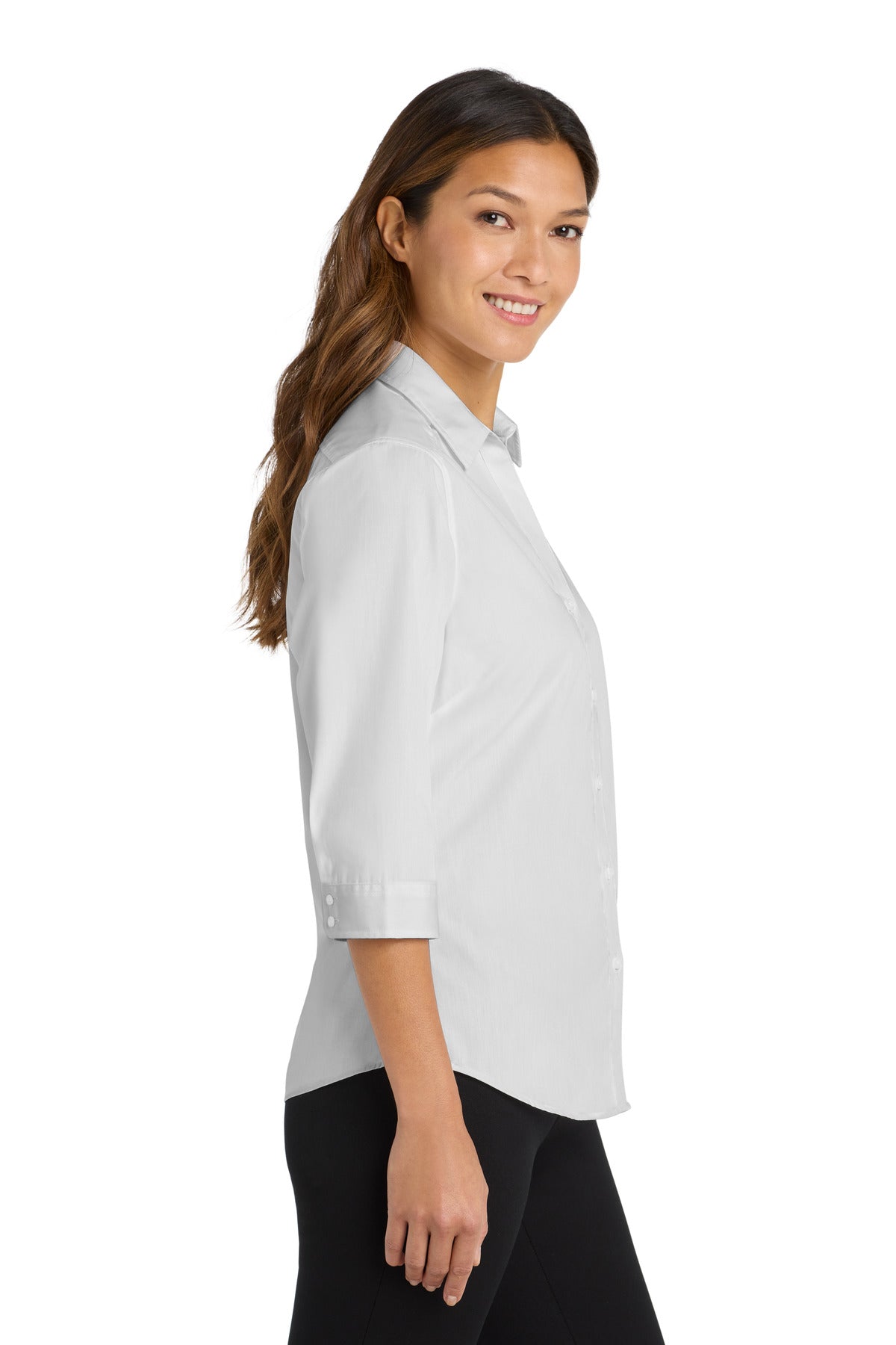 White Port Authority Women's 3/4-Sleeve Carefree Poplin Shirt. LW102