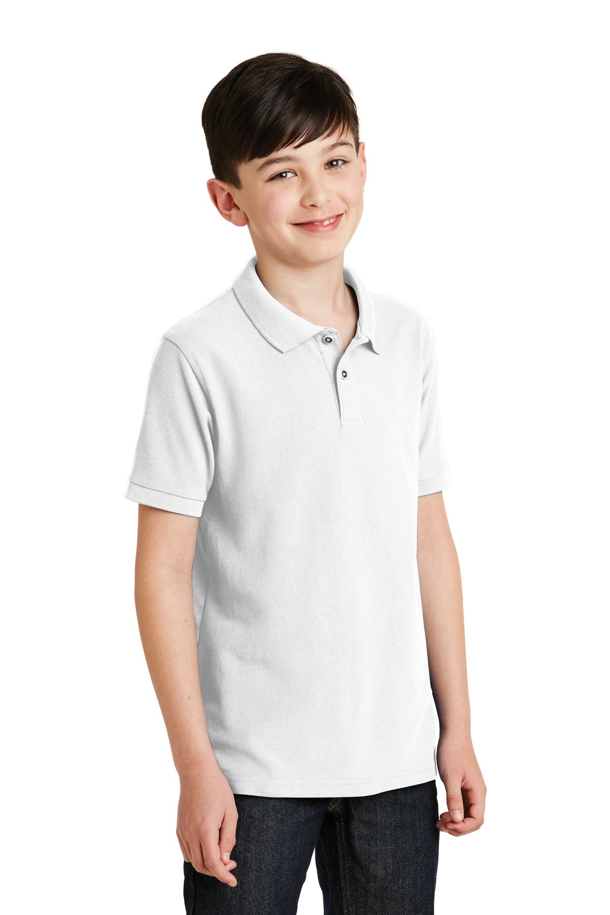 White Port Authority Youth Silk Touch Polo. Y500