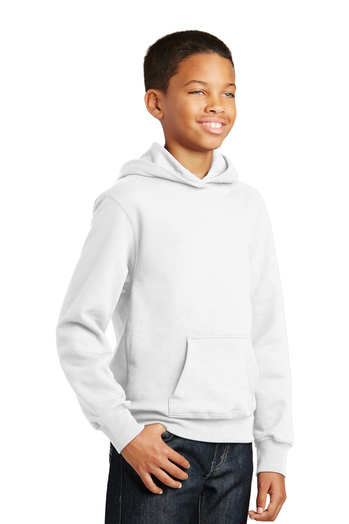 White Port & Company Youth Fan Favorite Fleece Pullover Hooded Sweatshirt. PC850YH