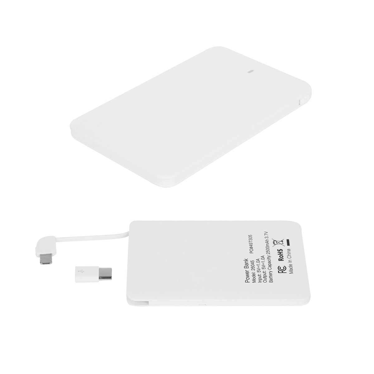 WHITE Slim 2500 MAH 3-In-1 Power Bank plain grouped