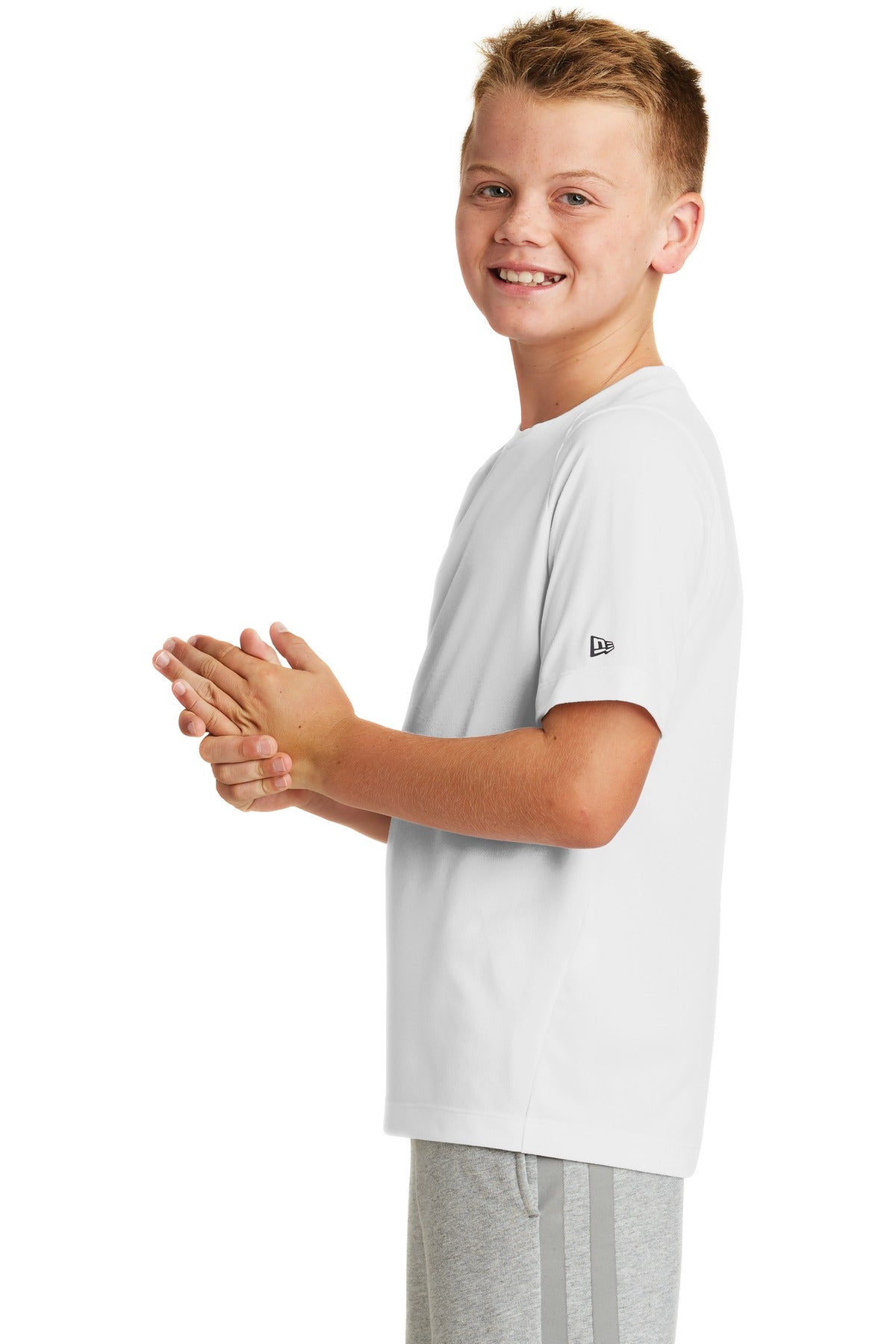 White Solid New Era Youth Series Performance Crew Tee. YNEA200