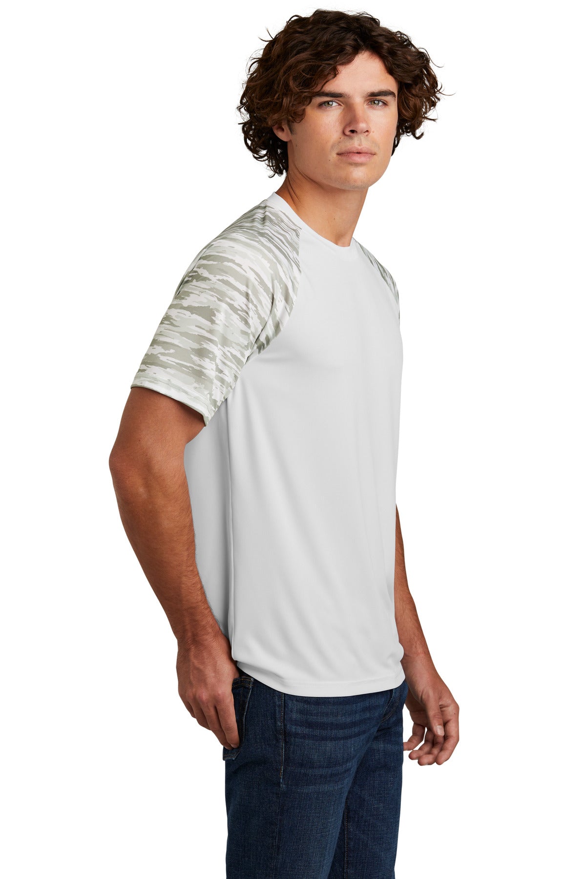 White Sport-Tek Drift Camo Colorblock Tee ST376