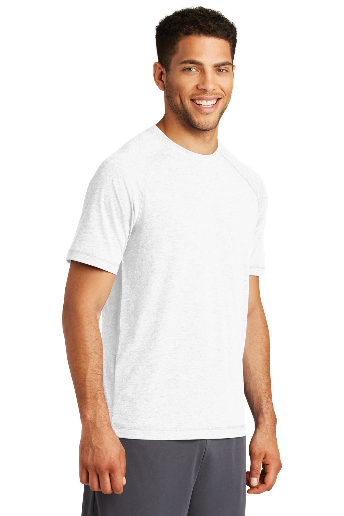 White Sport-Tek PosiCharge Tri-Blend Wicking Raglan Tee. ST400
