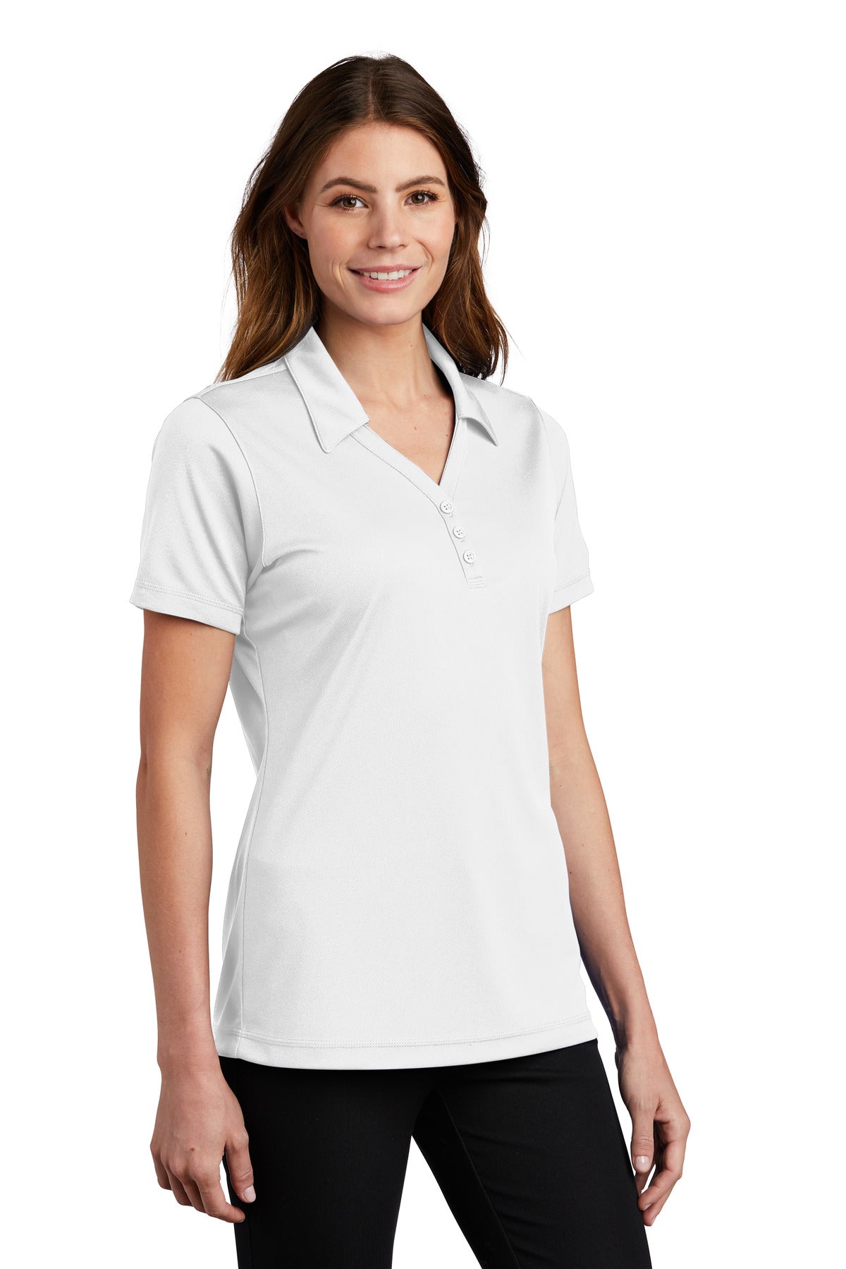 White Sport-Tek Women's PosiCharge Micro-Mesh Polo. LST680