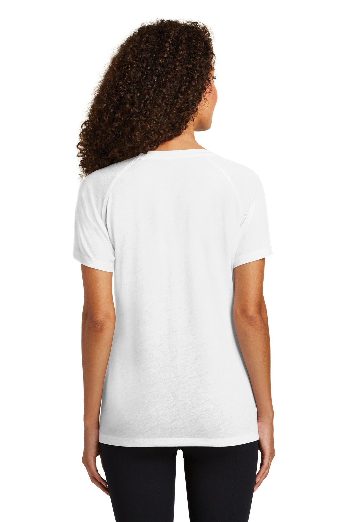 White Sport-Tek Women's PosiCharge Tri-Blend Wicking Scoop Neck Raglan Tee. LST400