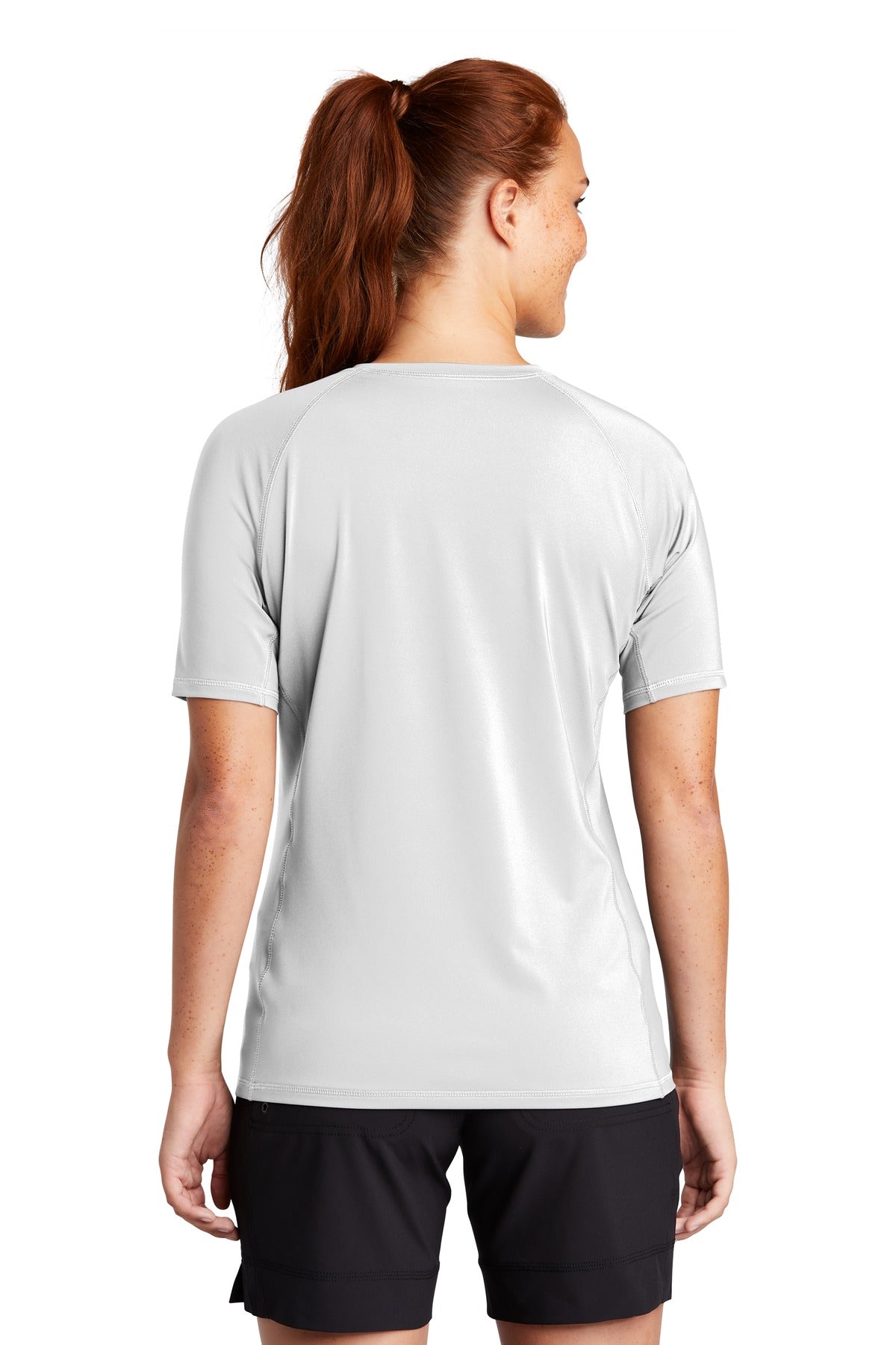 White Sport-Tek Women's Rashguard Tee. LST470