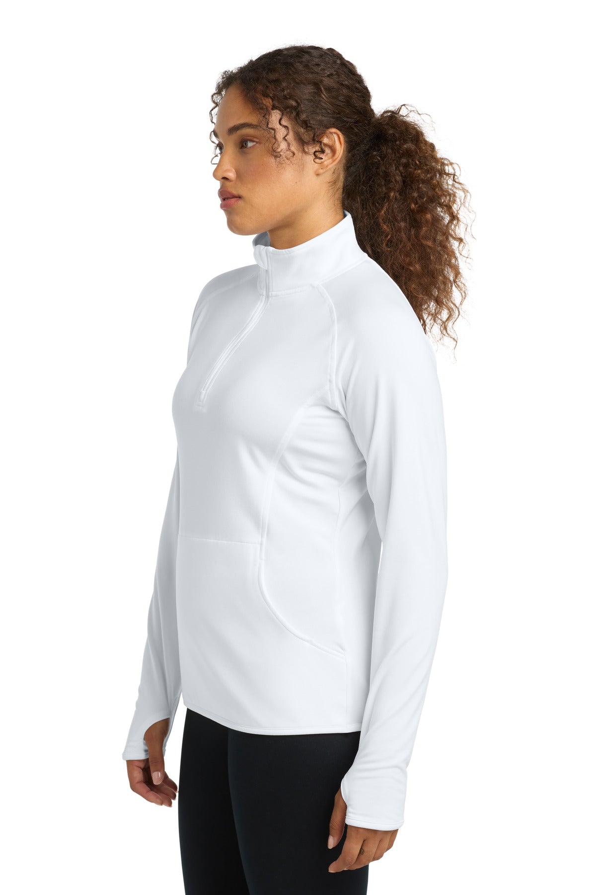 White Sport-Tek Women's Sport-Wick Stretch 1/4-Zip Pullover. LST850