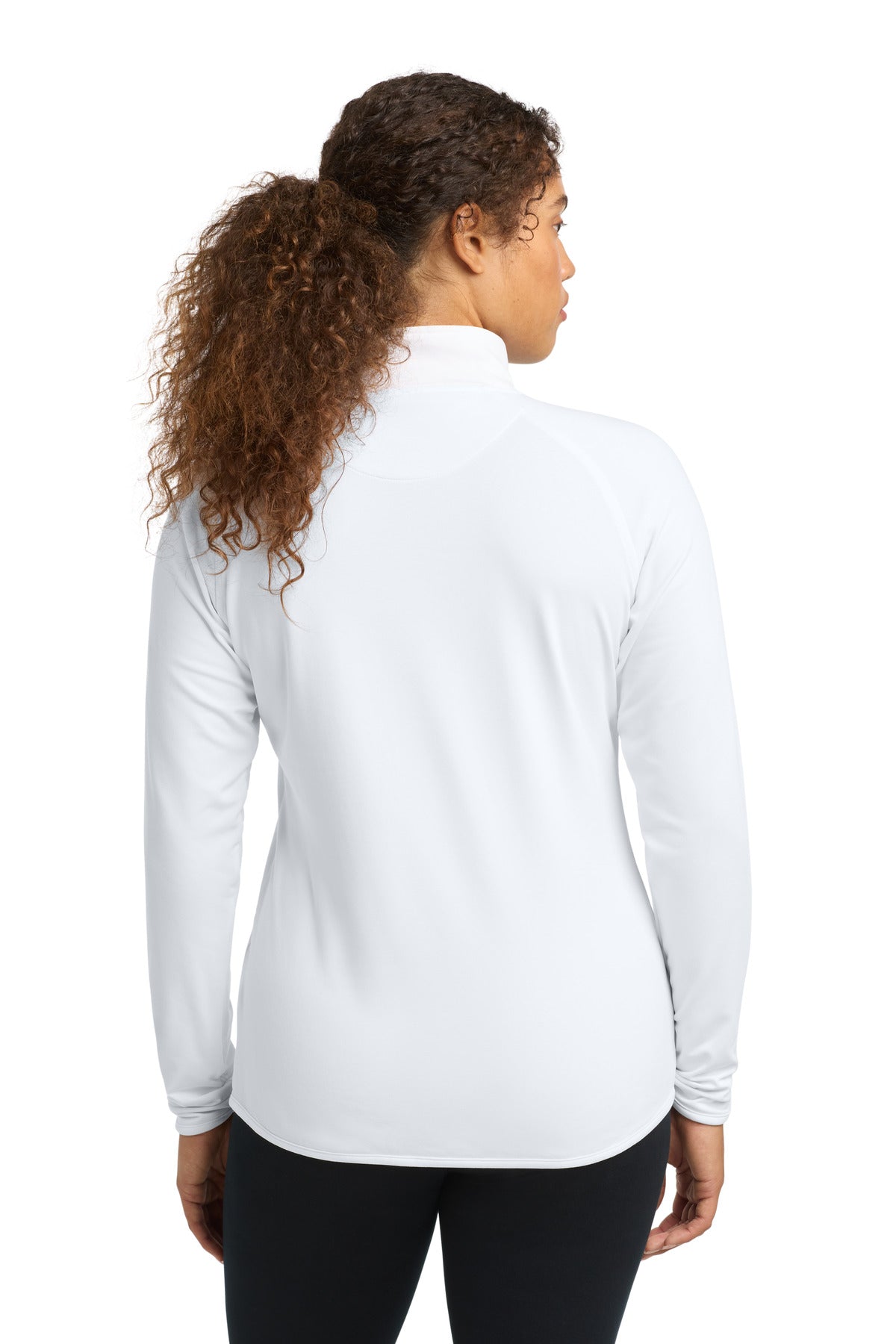 White Sport-Tek Women's Sport-Wick Stretch 1/4-Zip Pullover. LST850
