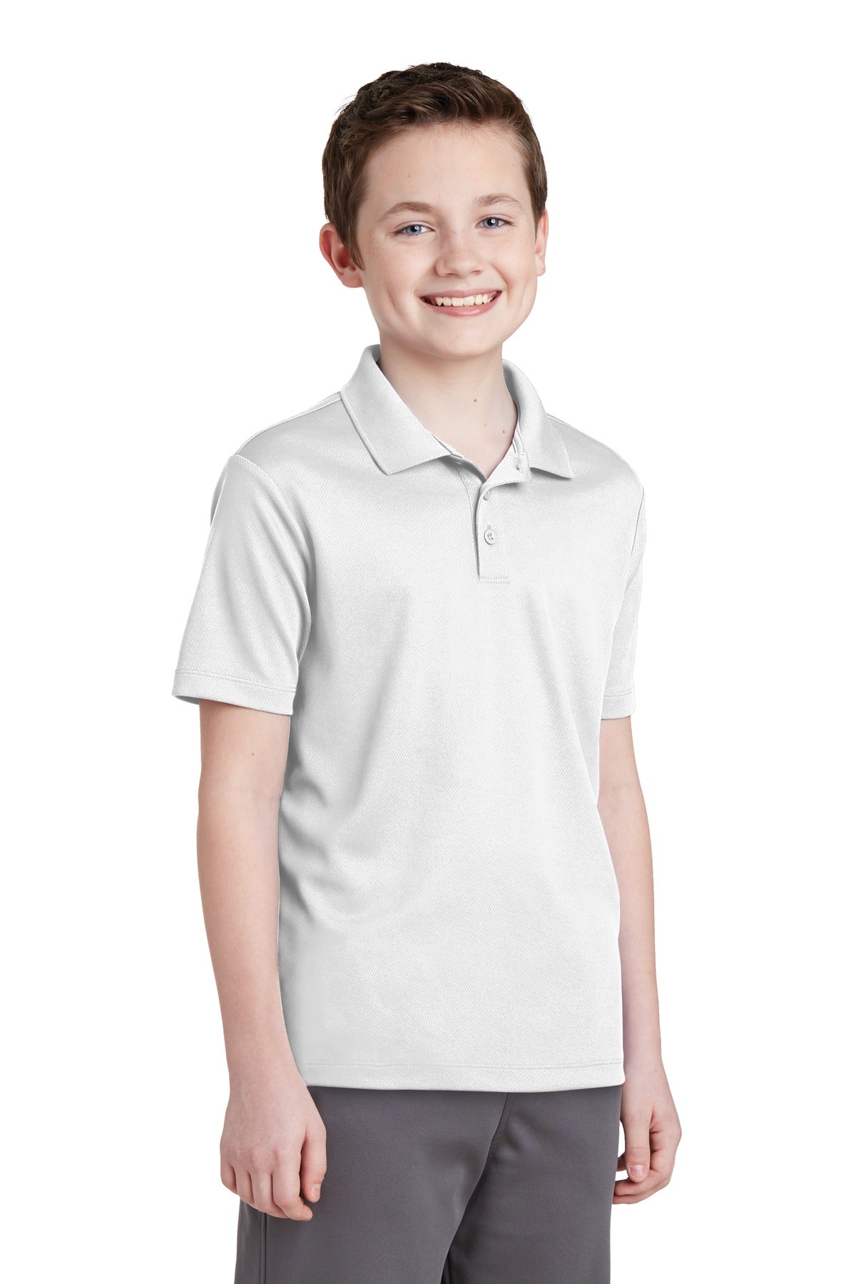 White Sport-Tek Youth PosiCharge RacerMesh Polo. YST640