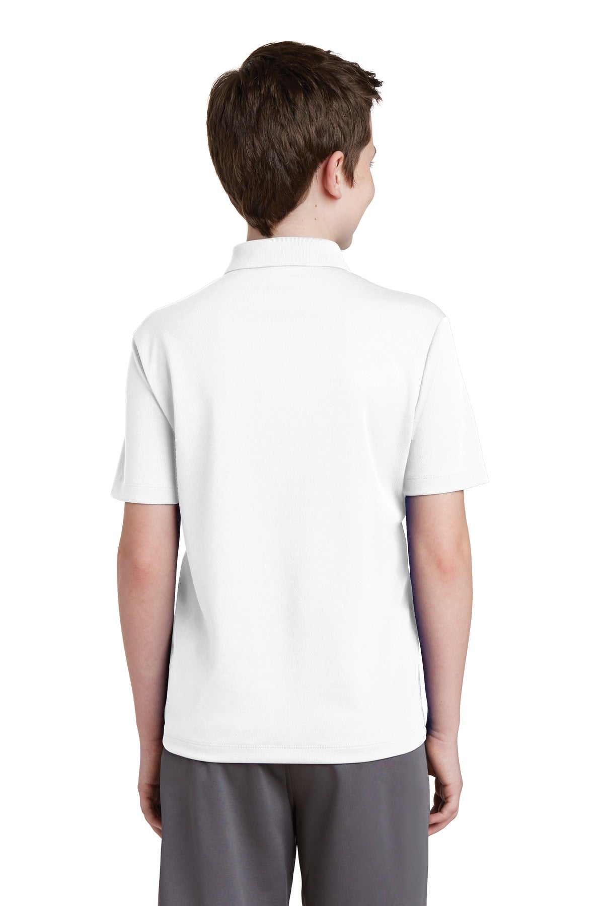 White Sport-Tek Youth PosiCharge RacerMesh Polo. YST640