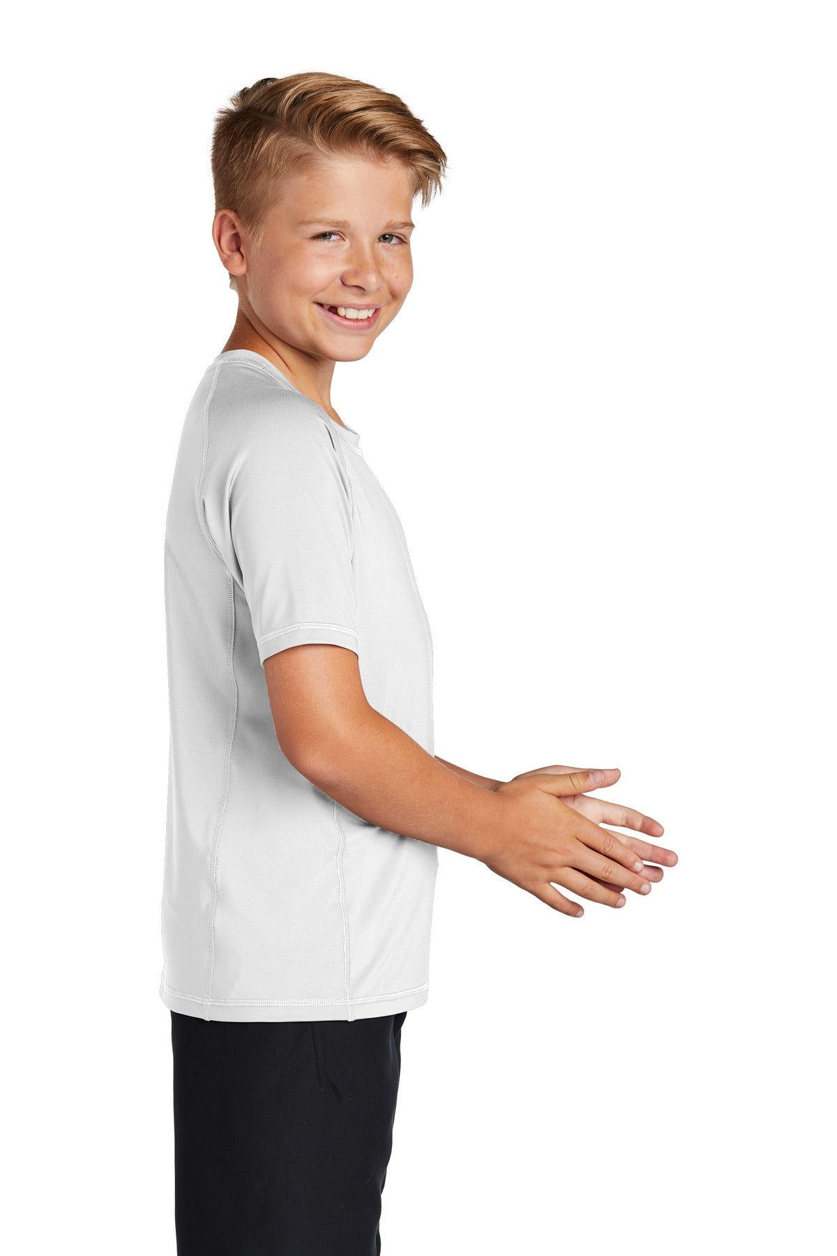 White Sport-Tek Youth Rashguard Tee. YST470