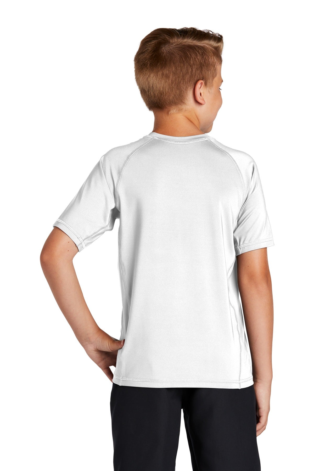 White Sport-Tek Youth Rashguard Tee. YST470
