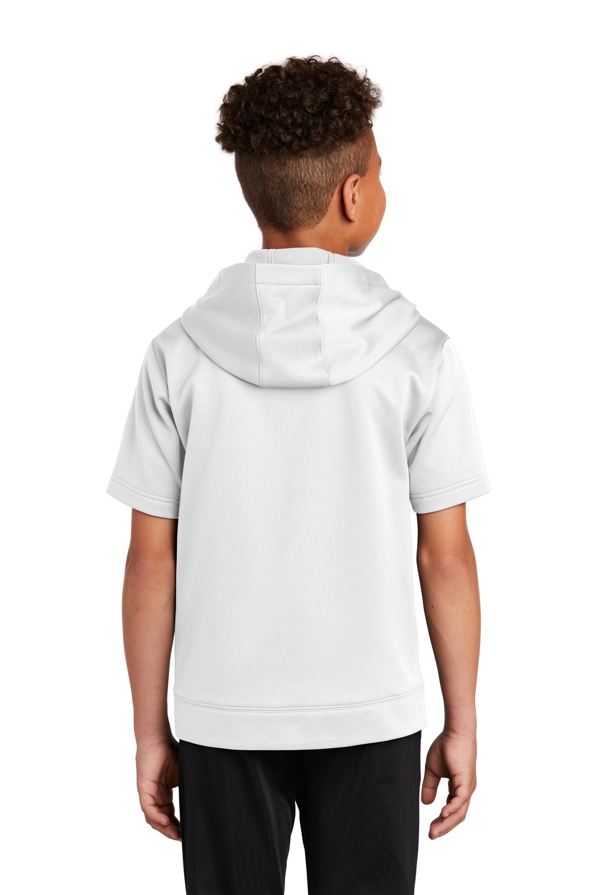 White Sport-Tek Youth Sport-Wick Fleece Short Sleeve Hooded Pullover. YST251