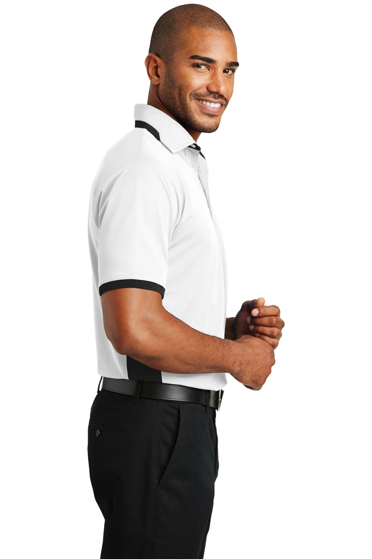 White/Black Port Authority Dry Zone Colorblock Ottoman Polo. K524