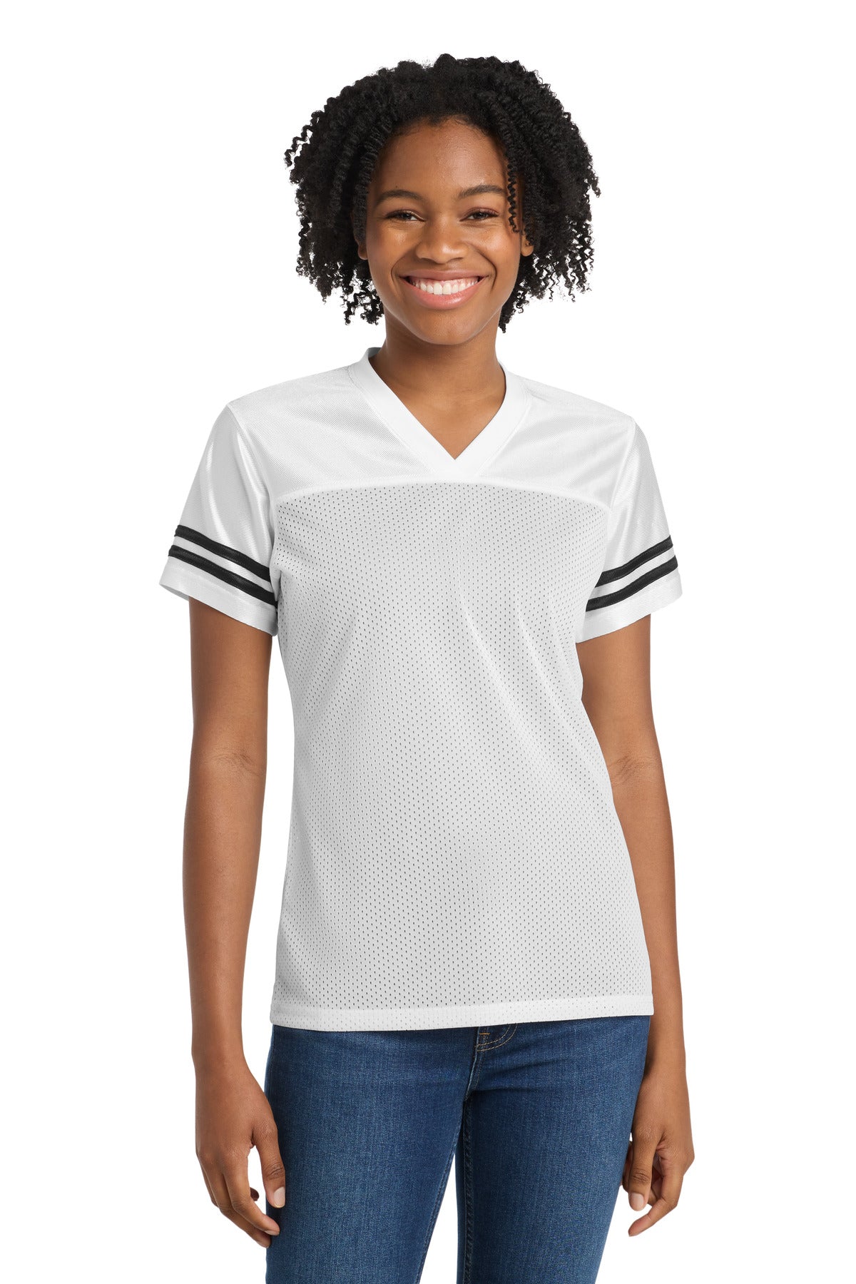 White/Black Sport-Tek Women's PosiCharge Replica Jersey. LST307