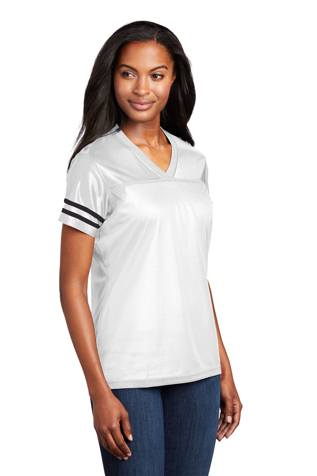 White/Black Sport-Tek Women's PosiCharge Replica Jersey. LST307