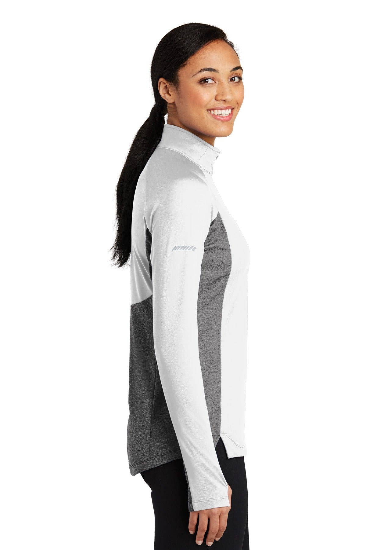 White/Ch Gy He Sport-Tek Women's Sport-Wick Stretch Contrast 1/4-Zip Pullover. LST854