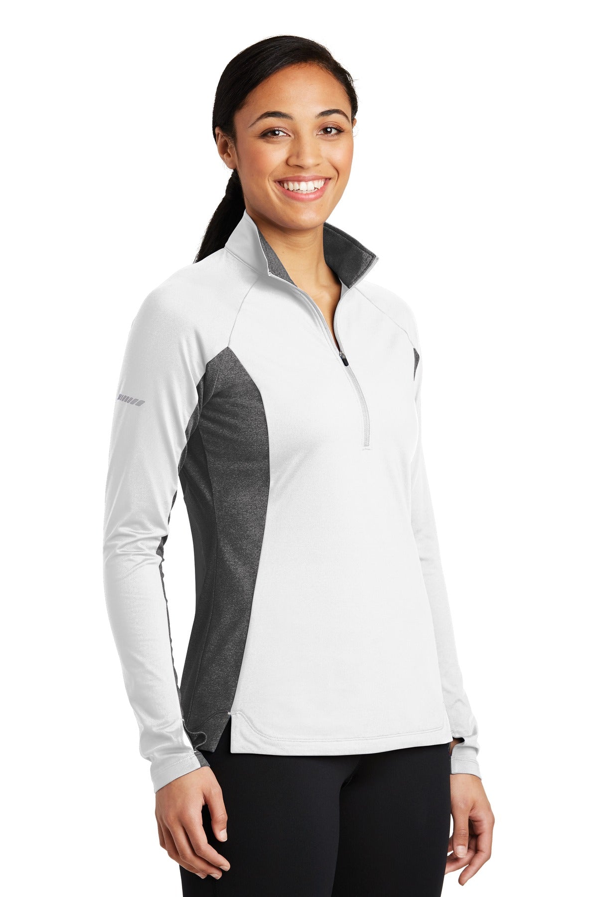 White/Ch Gy He Sport-Tek Women's Sport-Wick Stretch Contrast 1/4-Zip Pullover. LST854