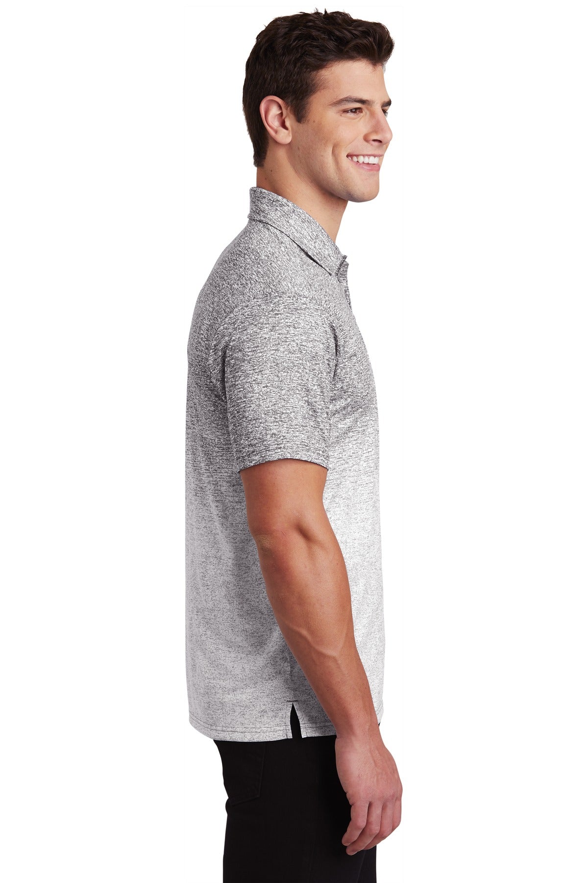White/Graphite Sport-Tek Ombre Heather Polo. ST671
