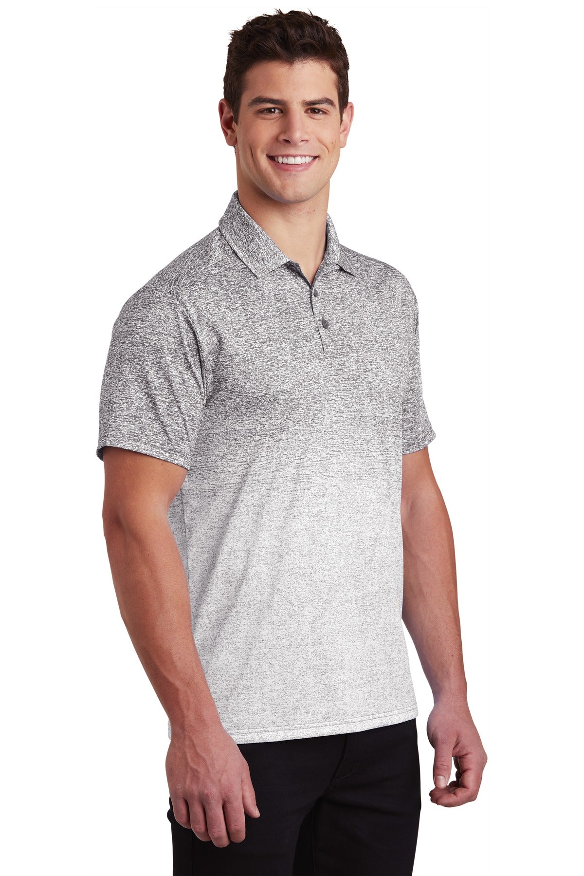 White/Graphite Sport-Tek Ombre Heather Polo. ST671