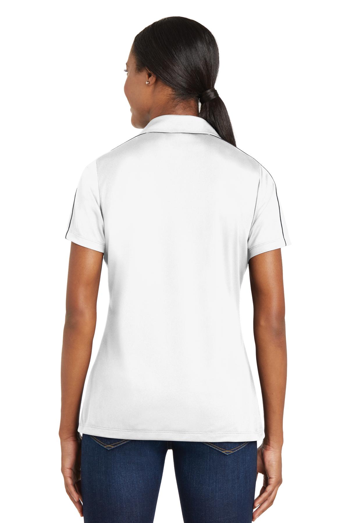 White/Iron Gry Sport-Tek Women's Micropique Sport-Wick Piped Polo. LST653