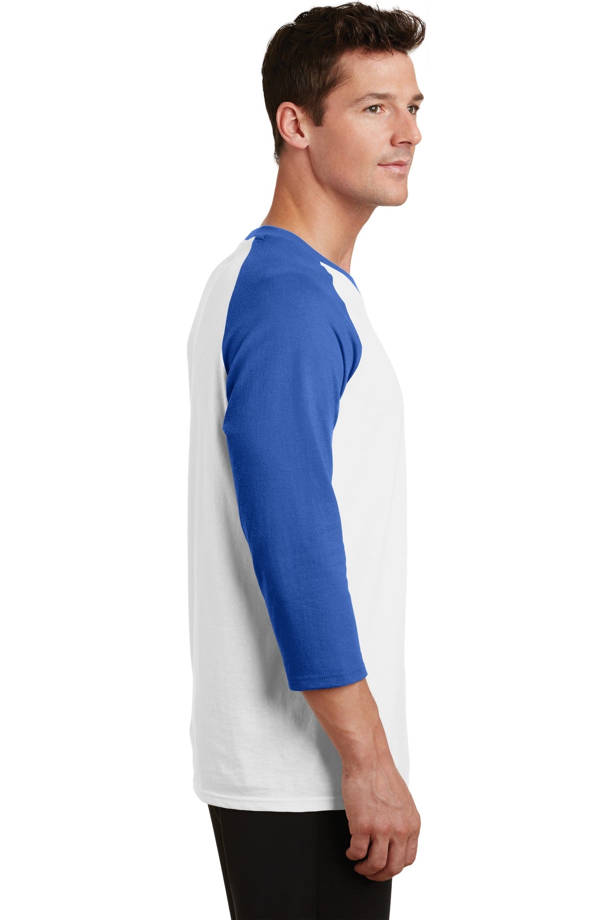 Wht/Royal Port & Company Core Blend 3/4-Sleeve Raglan Tee. PC55RS