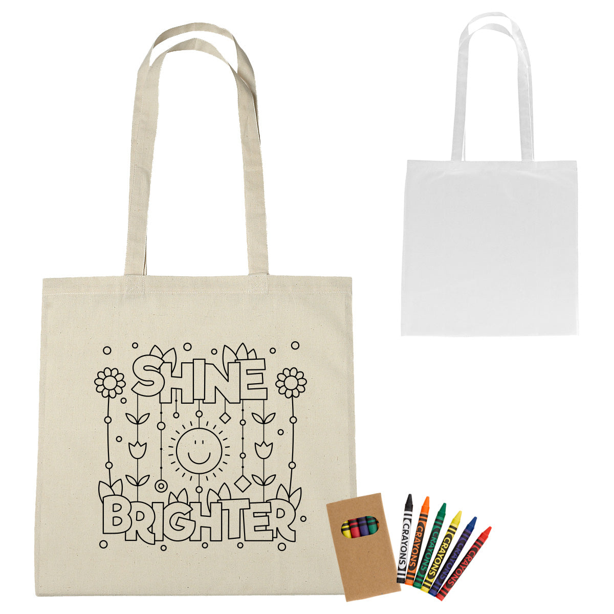 100% Cotton Coloring Tote Bag With Crayons  grouped