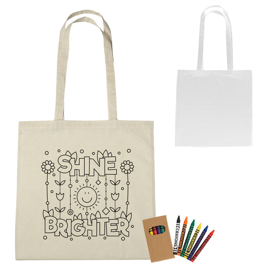 100% Cotton Coloring Tote Bag With Crayons  grouped