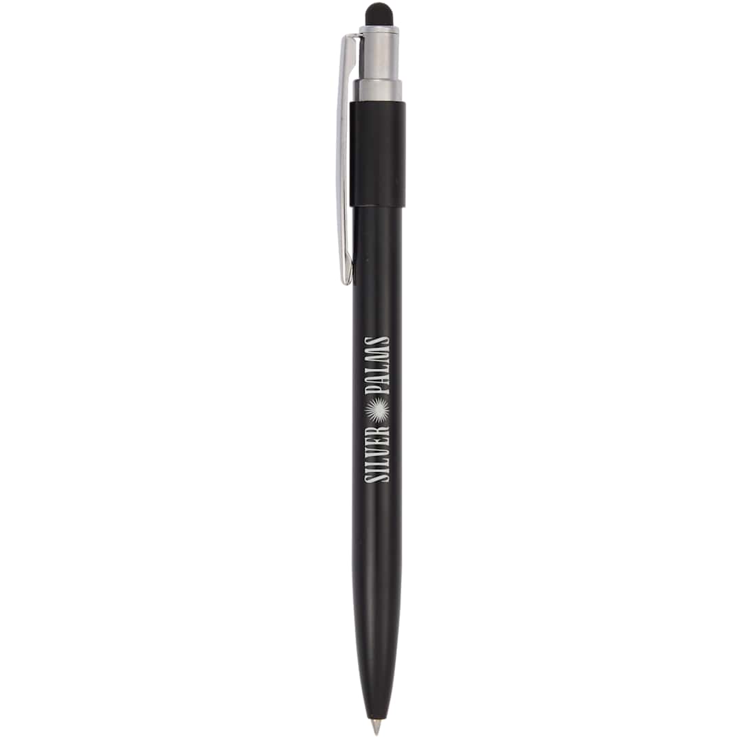 Front View of Black Wellable™ Recycled Fidget Stylus Pen