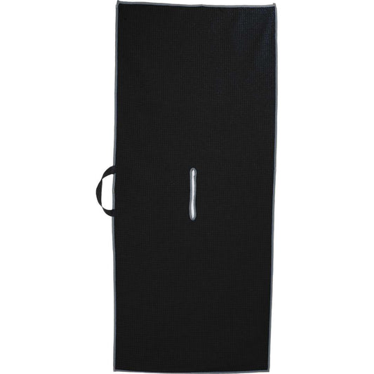 Front View of Black 17" x 40" Recycled Slip-Over Player Towel