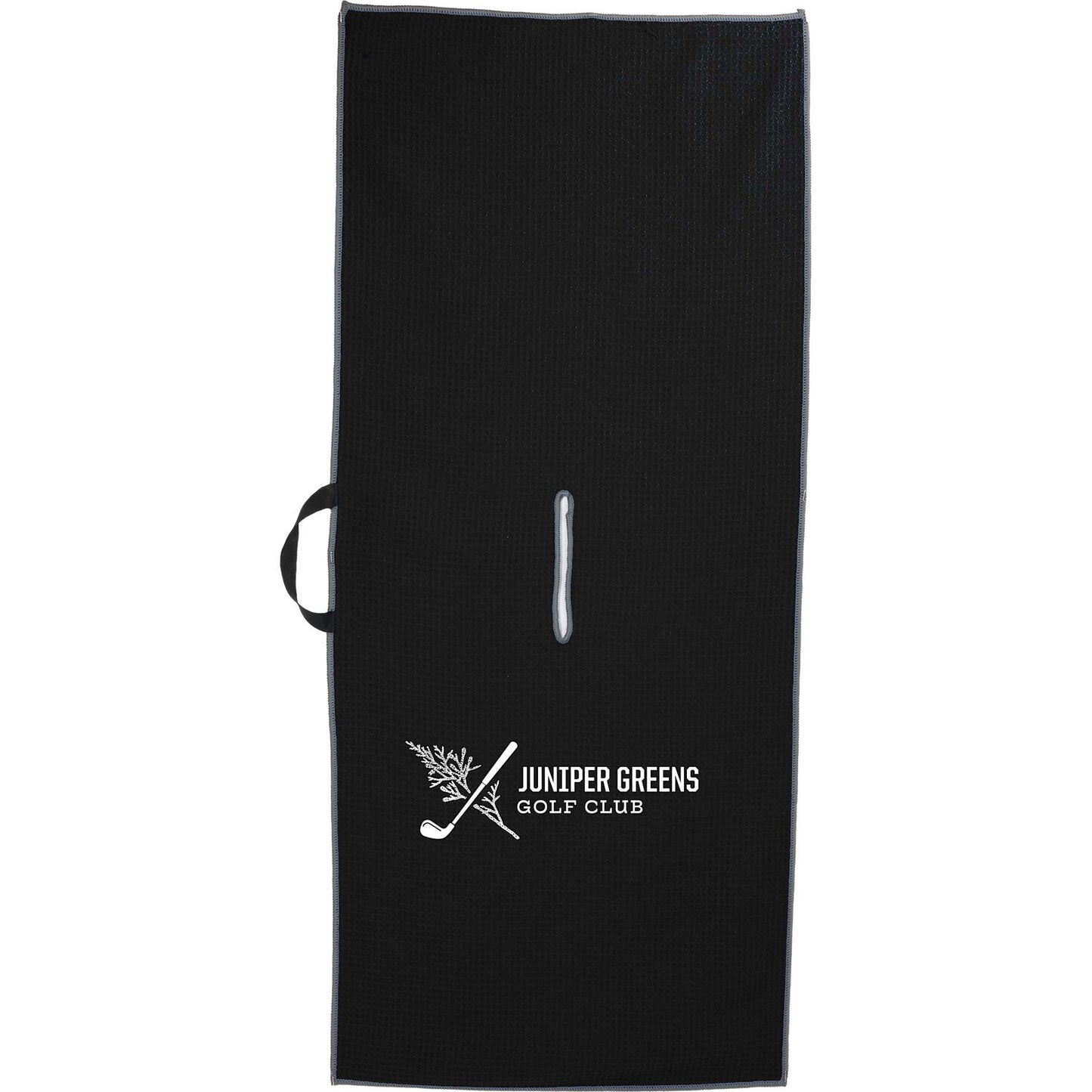 Front View of Black 17" x 40" Recycled Slip-Over Player Towel
