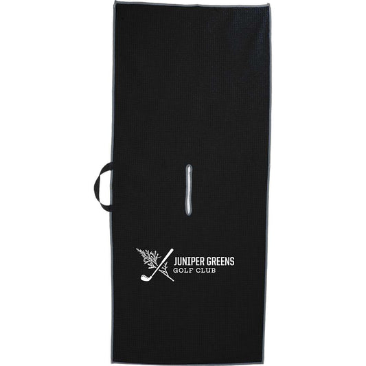 Front View of Black 17" x 40" Recycled Slip-Over Player Towel