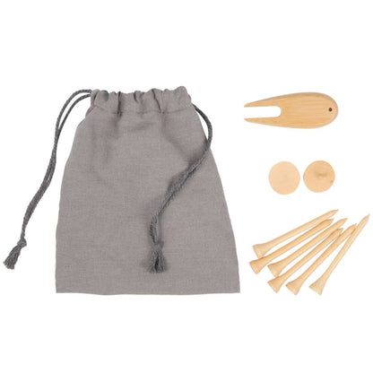 Front View of Gray Bamboo Golf Tee Set with Recycled Pouch