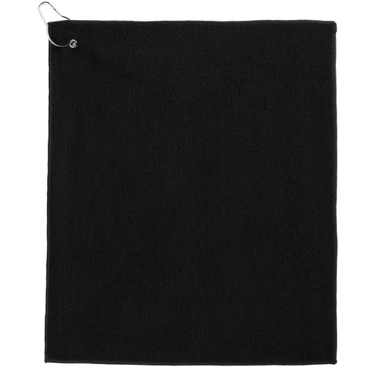 Front View of Black 15" x 18" Recycled 300g Terry Polyester Towel