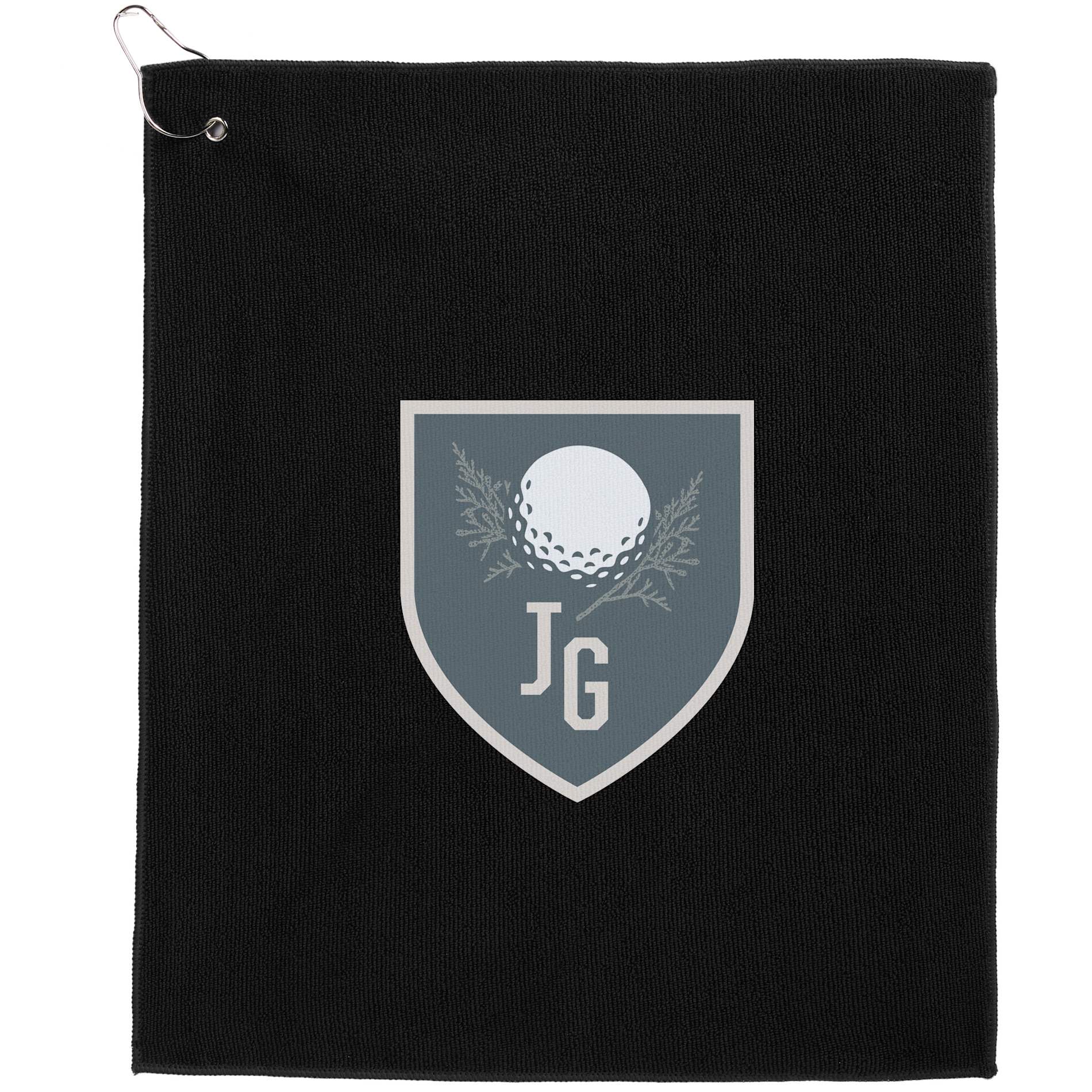 Front View of Black 15" x 18" Recycled 300g Terry Polyester Towel