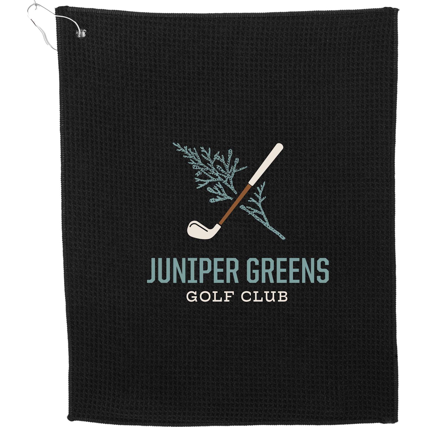 Front View of Black 15" x 18" Recycled 200g Microfiber Waffle Towel