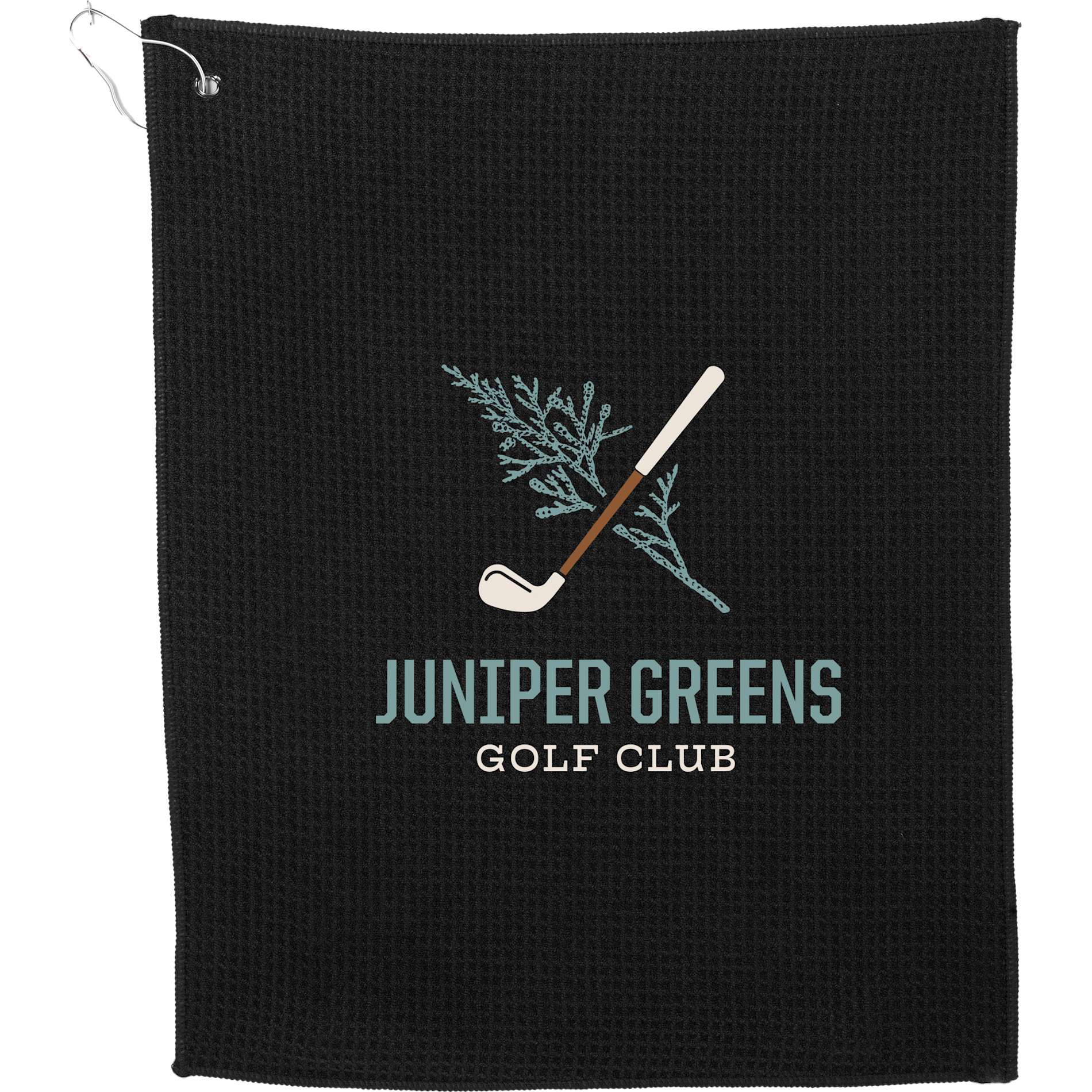 Front View of Black 15" x 18" Recycled 200g Microfiber Waffle Towel