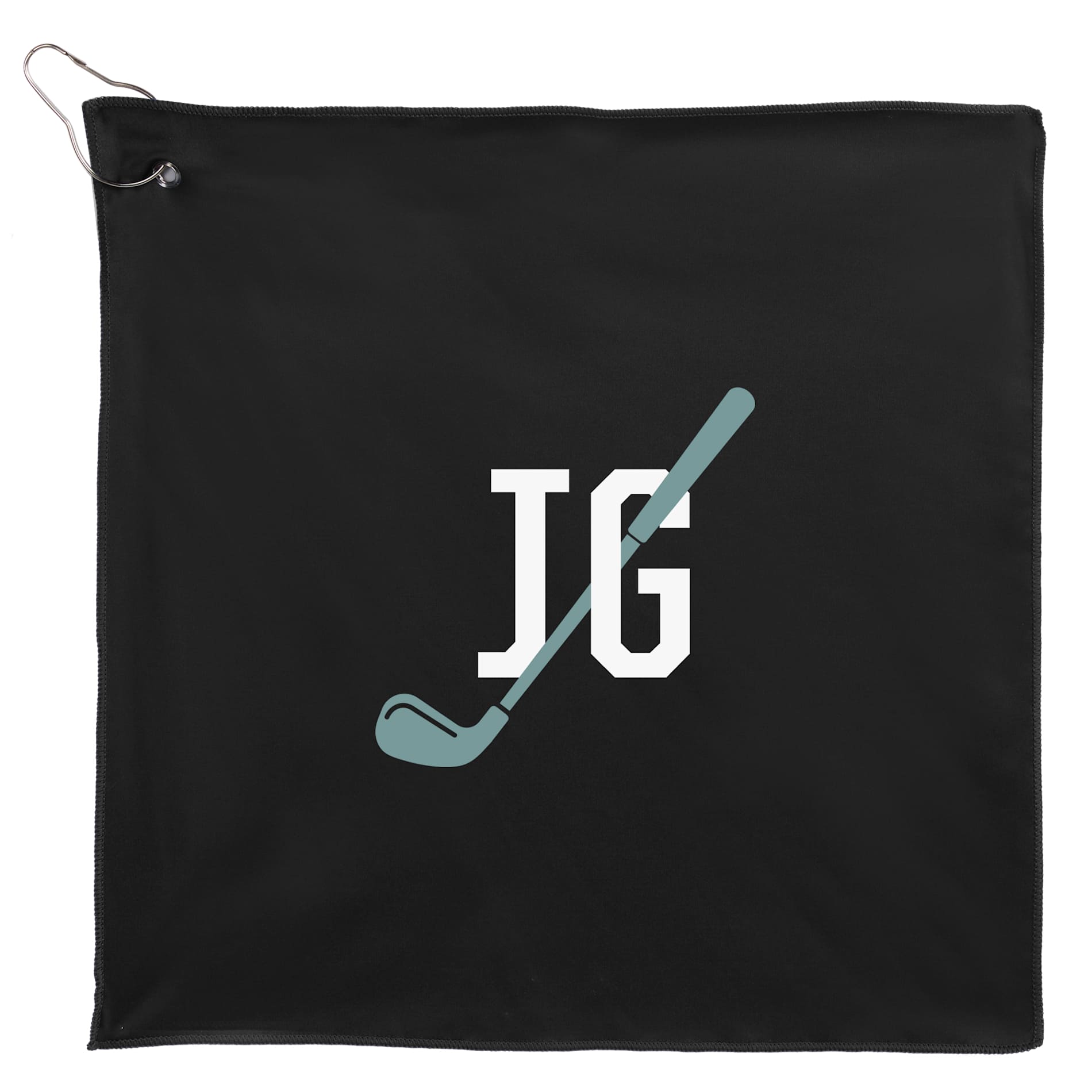 Front View of Black 15" x 15" Recycled 200g Microfiber Towel