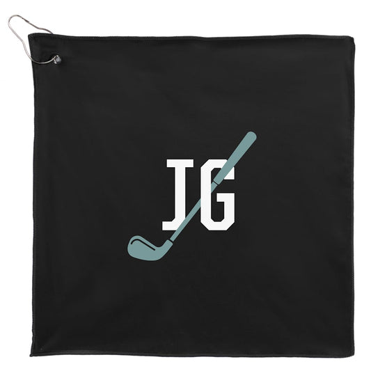Front View of Black 15" x 15" Recycled 200g Microfiber Towel