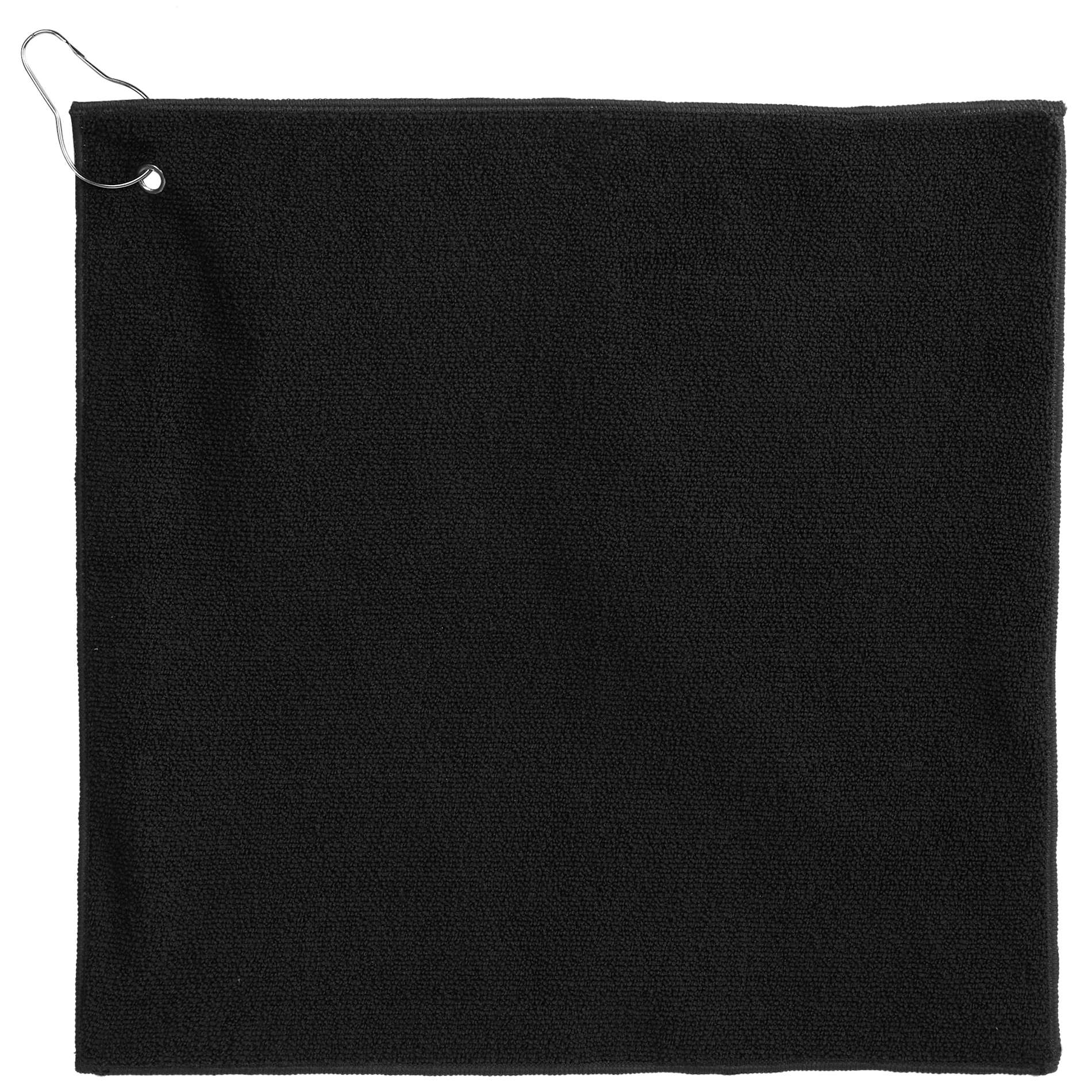 Front View of Black 15" x 15" Recycled 300g Terry Polyester Towel