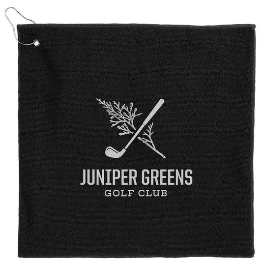 Front View of Black 15" x 15" Recycled 300g Terry Polyester Towel