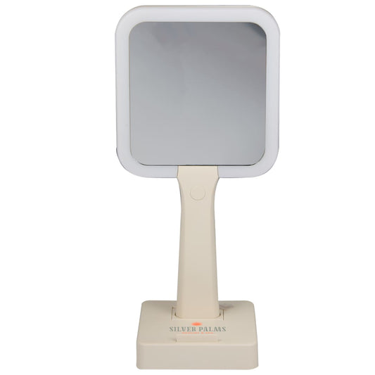 Front View of White Wellable™ LED Mirror with Stand