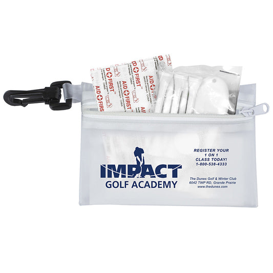 "FAIRWAY 12" 12 Piece Healthy Living Sun Kit Components inserted into Translucent Zipper Pack with C