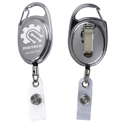 "Pataskala" 30” Cord Shiny Chrome Finish Solid Metal Retractable Badge Reel and Badge Holder with L