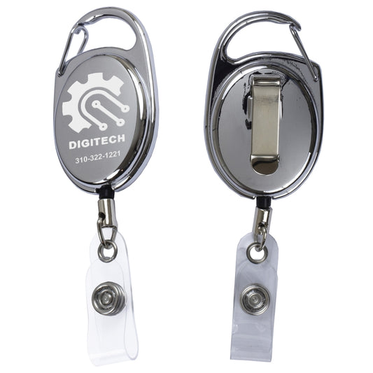 "Pataskala" 30” Cord Shiny Chrome Finish Solid Metal Retractable Badge Reel and Badge Holder with L