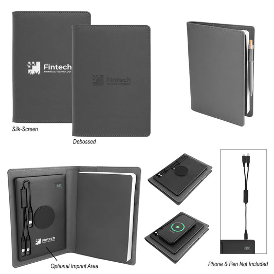 GRAY Recycled Power Folio With Wireless Charger & Power Bank