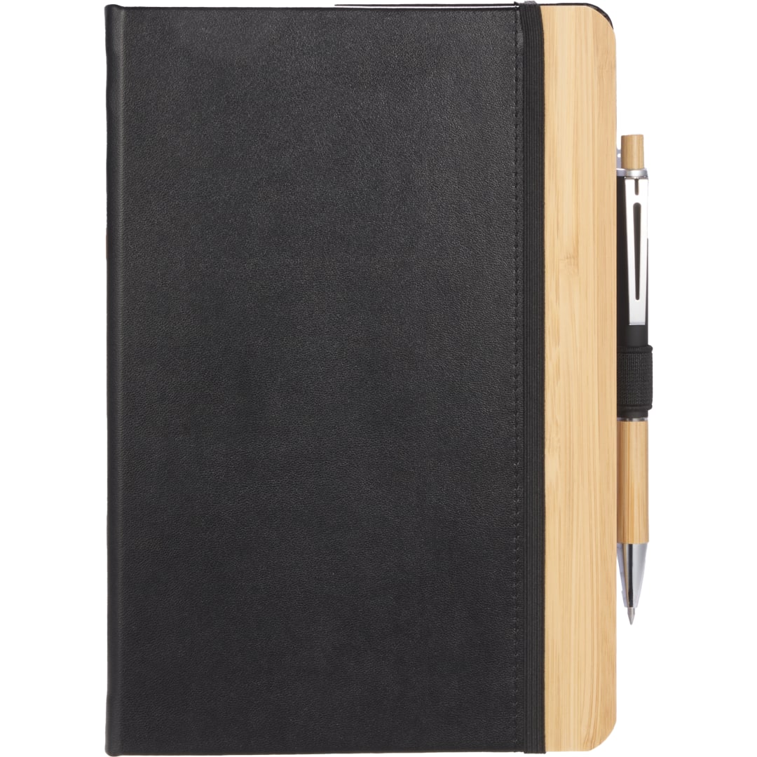 Front View of Black 5.5” x 8.5” FSC® Recycled Kia Bamboo Journal