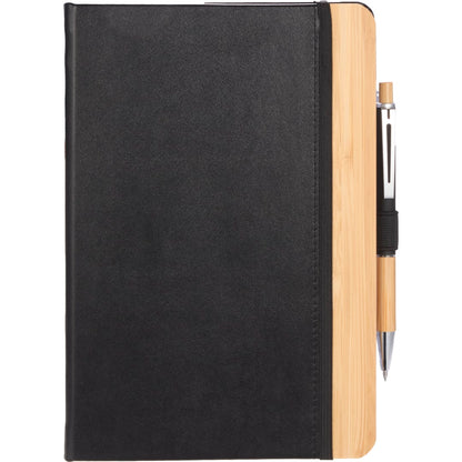 Front View of Black 5.5” x 8.5” FSC® Recycled Kia Bamboo Journal