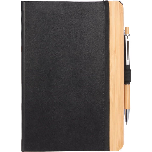 Front View of Black 5.5” x 8.5” FSC® Recycled Kia Bamboo Journal